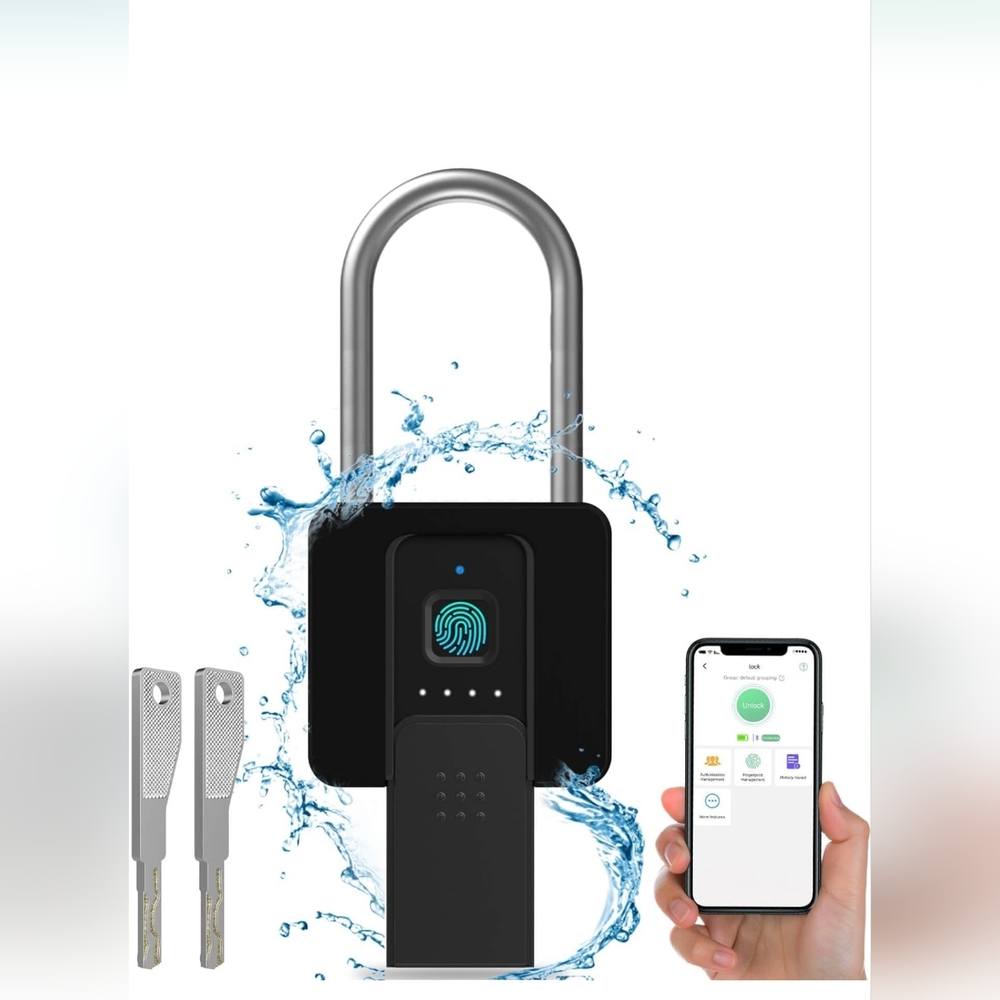 Fingerprint Padlock Key Backup Weatherproof Biometric Bluetooth New